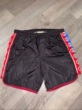 Gucci Black Athletic Shorts with Red and Blue Side Tape